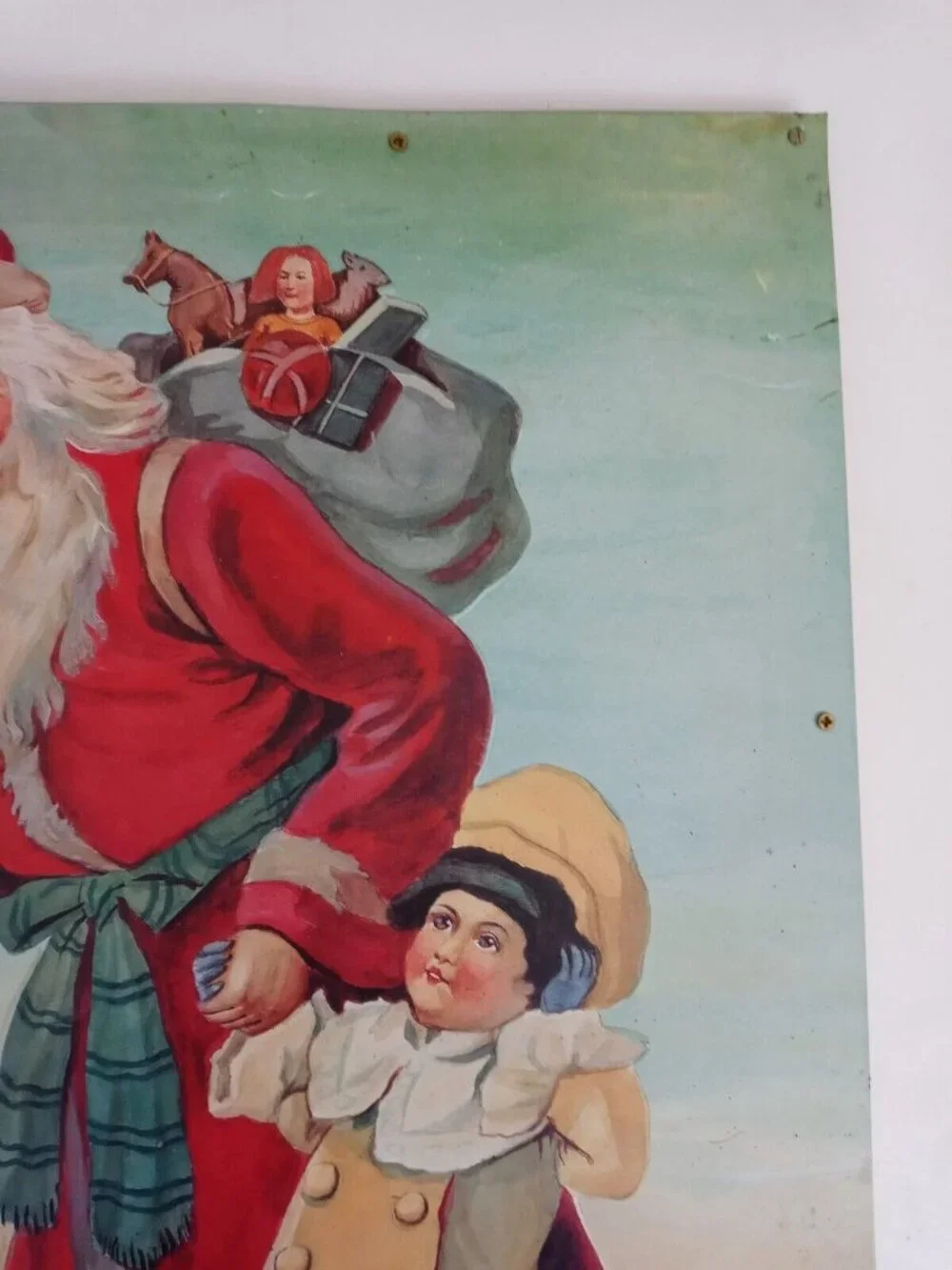 Vintage Tin Christmas Sign St. Nicholas Toy Co 1894 Santa Victorian Reproduction